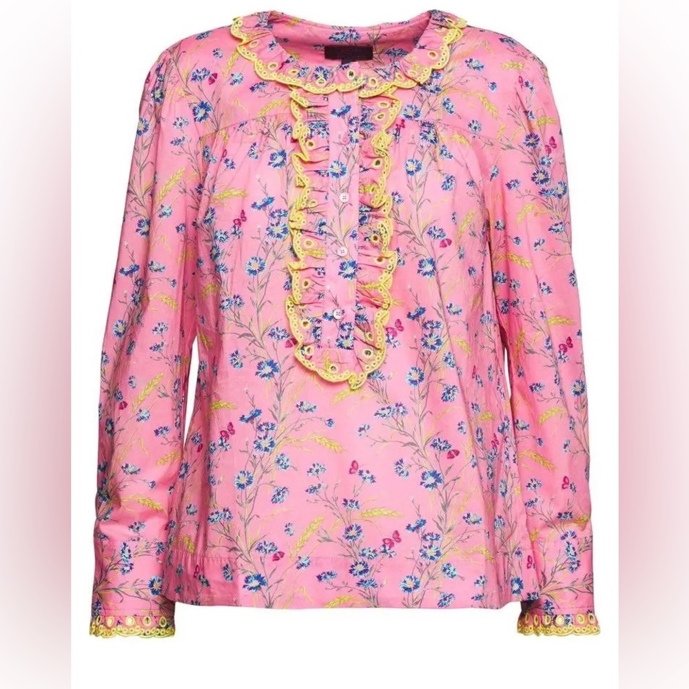 J Crew Cotton Poplin Ruffle Blouse in Liberty Wheat Bouquet Print